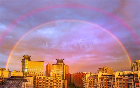 Rainbow Stock Photo Image Of Building Sunset Dusk 71895514