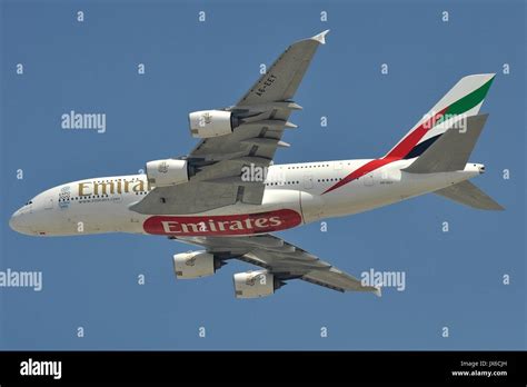 Emirates Airbus A380 800 A6 Eey Climbing Out Of Dubai Stock Photo Alamy