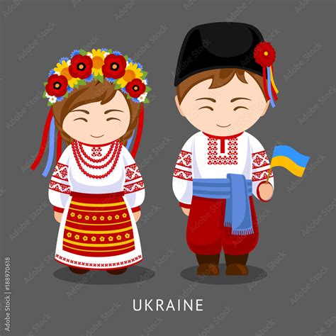 Ukrainians In National Dress With A Flag Man And Woman In Traditional