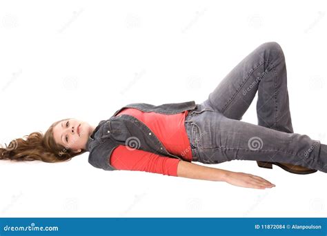Woman Laying On Back Looking Stock Photo Image Of Pink Jeans 11872084