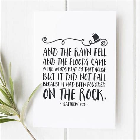 Matthew 725 And The Rain Fell And The Floods Came Etsy Bible Verse