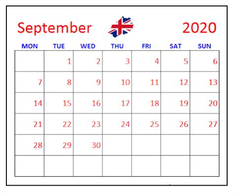 September 2020 Uk Holidays Calendar In 2020 Holiday Printable