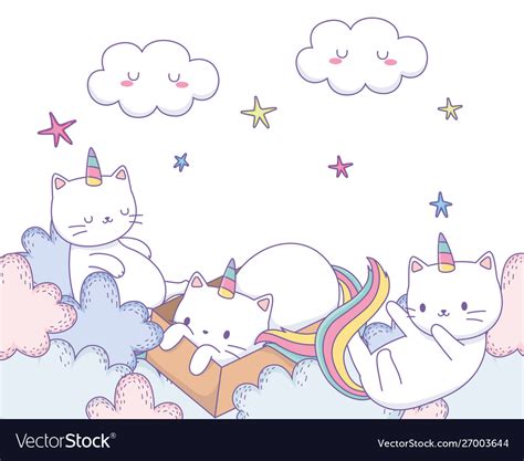 Unicorn Cats Cartoons Design Royalty Free Vector Image