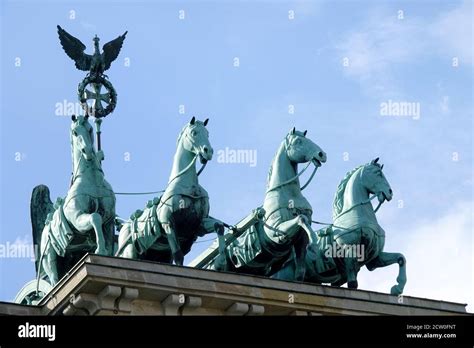 Quadriga Four Horses Chariot Statue On The Berlin Brandenburg Gate