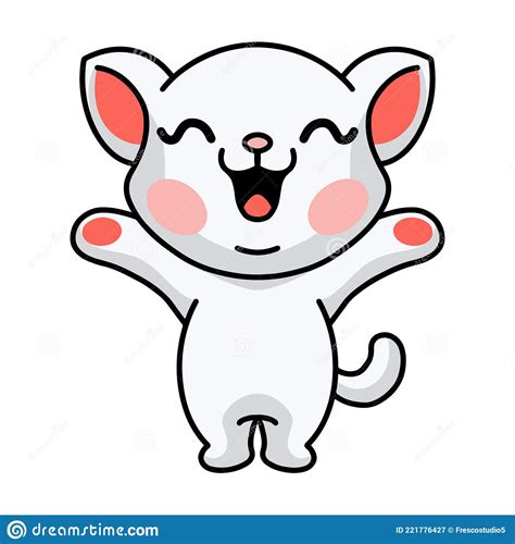 Cute Happy Little White Cat Cartoon Stock Vector Illustration Of