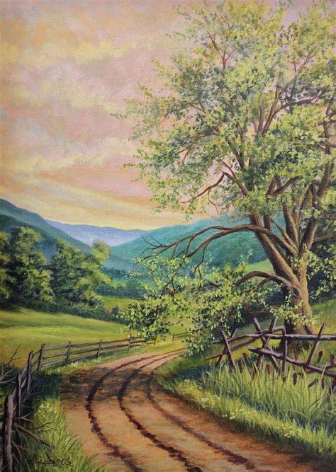 Country Road Fencing Painting By Diana Miller