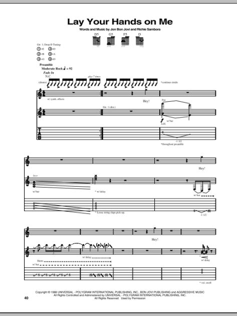 Lay Your Hands On Me Guitar Tab Zzounds