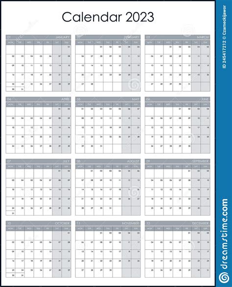 Calendar 2023 Wall Planner With Free Space For Notes Vertical Layout