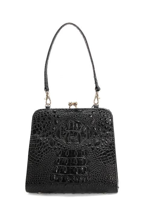 Marie Kiss Lock Vintage Faux Croc Bag In Black 35 Vintage Bags
