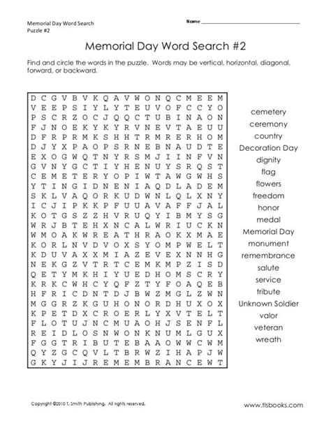 Memorial Day Word Search Free Printable Printable Word Searches