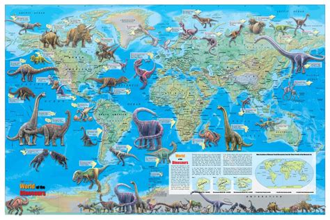 World Of The Dinosaurs Wall Map Poster 36x24