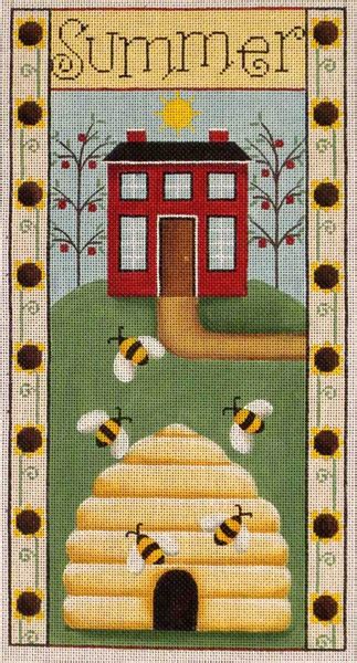 Needlepointus Summer Folk Banner Hand Painted Canvas From Rebecca Wood