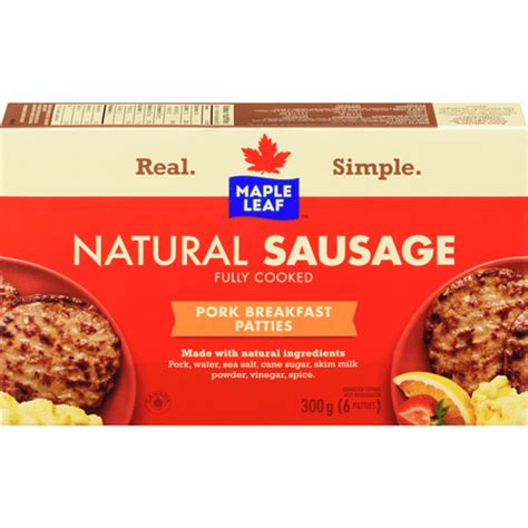Maple Leaf Fully Cooked Pork Breakfast Natural Sausage Patties G