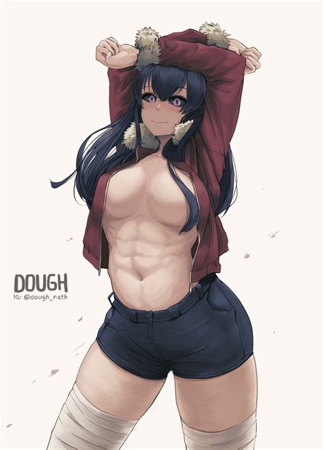 Rule 34 1girls Abs Arms Above Head Arms Up Big Breasts Black Sclera Blue Hair Blush Busty