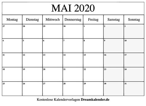 Kalender Mai 2020