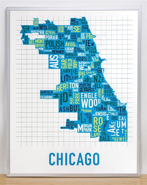 Chicago Neighborhood Map 22 X 28 Multi Color Screenprint