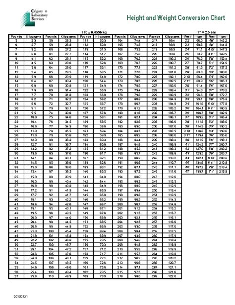 Simple Height And Weight Metric Conversion Chart Template Pdfsimpli