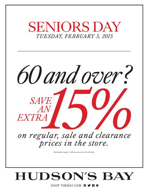 This card is only accepted at hudson's bay and thebay.com and cannot be used to pay for purchases elsewhere. Hudson's Bay Canada Discount Code: Seniors Save 15% Off on Your Purchase | Canadian Freebies ...