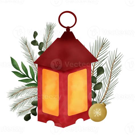 Christmas Lantern With Pine Branches And Christmas Ball 13521444 Png