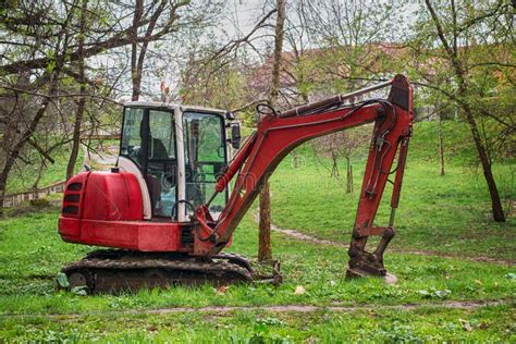 A Small Red Excavator In The Woods Stock Photo Image Of Historical