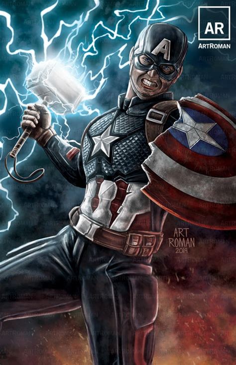 Captain America With Mjolnir Avengers Endgame Poster Print Etsy
