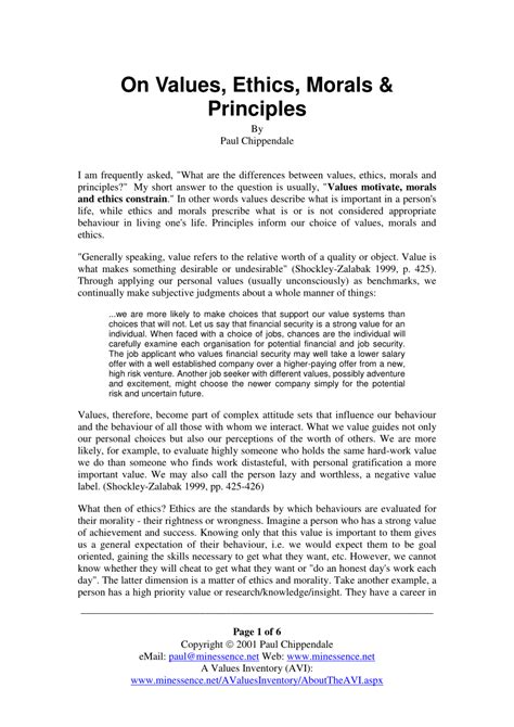 Pdf On Values Ethics Morals And Principles By