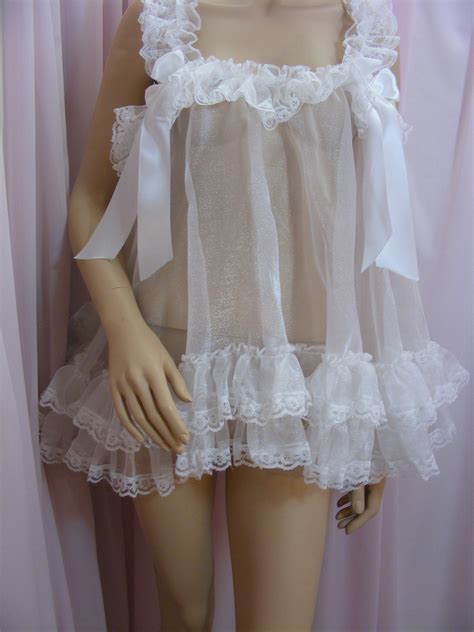 Sissy Sheer Organza Pink Or White Baby Doll Nighty Negligee Etsy Sweden