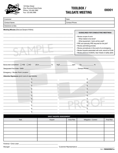 Toolbox Tailgate Meeting Tsm3 Custom Form Template Forms Direct