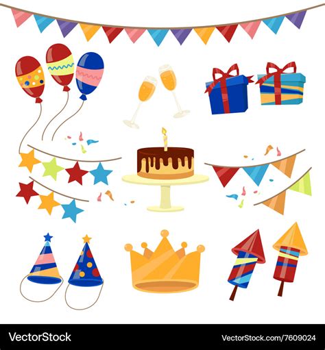 Happy Birthday Party Celebration Elements Set Vector Image