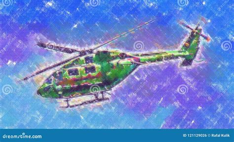 Military Helicopter Art Design Illustration Abstract Drawing Stock