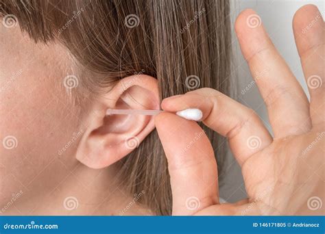 Woman Cleans Her Ears With Cotton Swab Stock Image Image Of Lifestyle