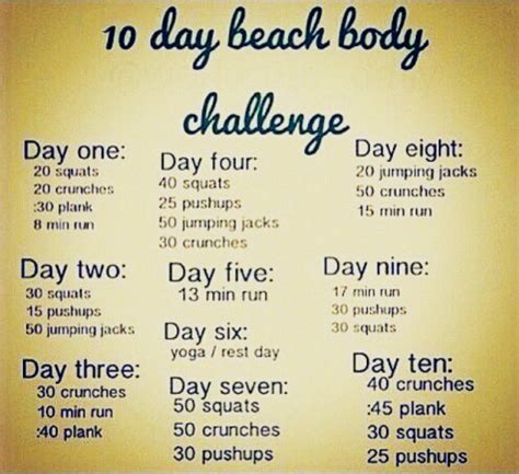 10 Day Beach Body Beach Body Challenge Fitness Body Workout Challenge