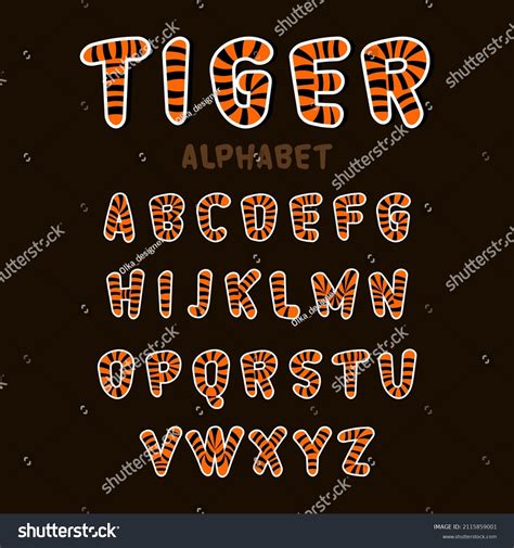 Decorative Tiger Font Alphabet Tiger Patterns Stock Vector Royalty