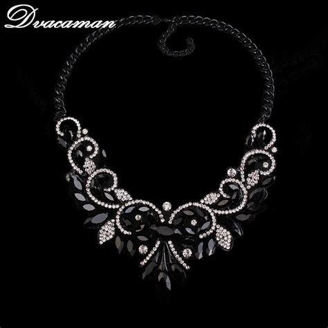 Dvacaman 2016 Luxury Brand Black Crystal Flower Necklace Choker