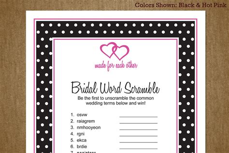 Bridal Shower Printable Game Word Scramble By