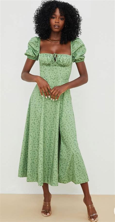 puff sleeve cottagecore dress green floral midi maxi dress for etsy