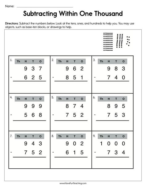 Addition And Subtraction Within 1000 Worksheets
