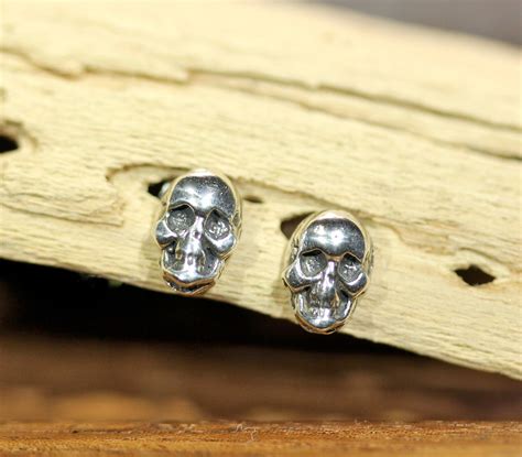 Silver Skull Earrings Skeleton Earrings Skull Jewelry Mens Stud