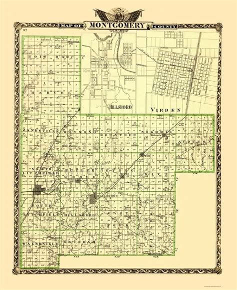 Historic Map Of Montgomery County Illinois Warner 1870 Montgomery