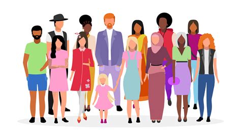 Multicultural People Group Flat Vector Illustration Different