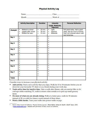 10 Free Physical Activity Log Templates In Pdf Xls