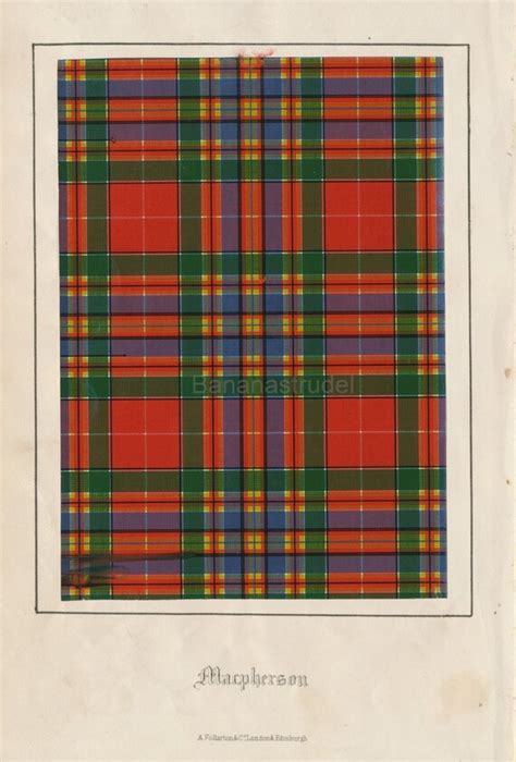 Antique Tartan Print Of Clan Macpherson 1860 Scottish