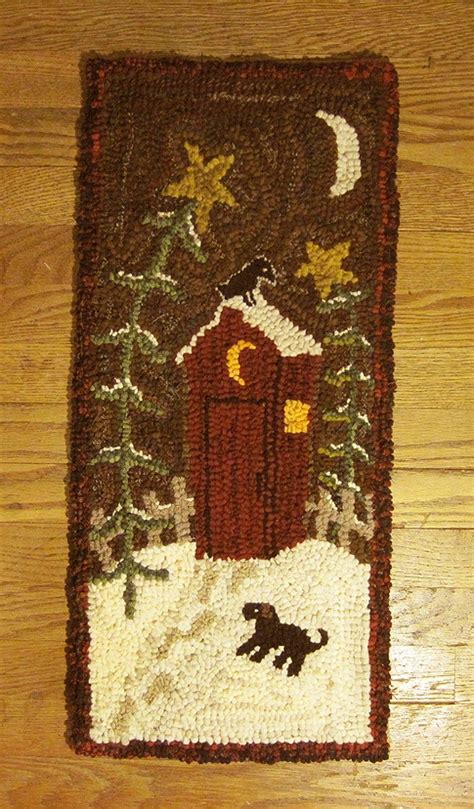 Primitive Folk Wool Hooked Rug Footprints To The Outhouse Ebay