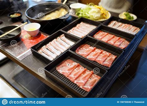 Shabu Shabu Sukiyaki Thinly Sliced Of Raw Pork And Bacon For Hot Pot