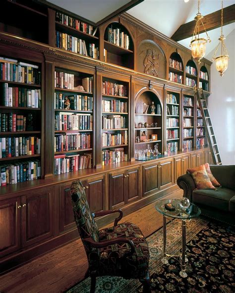 Custom Made Walnut Library Wall With Ladder Home Library Home