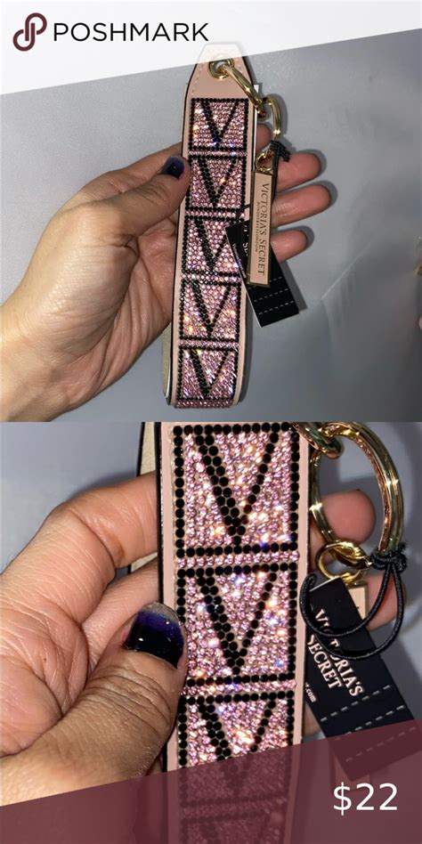 New Rhinestone Vs Victorias Secret Wristlet Strap Keychain Keyholder