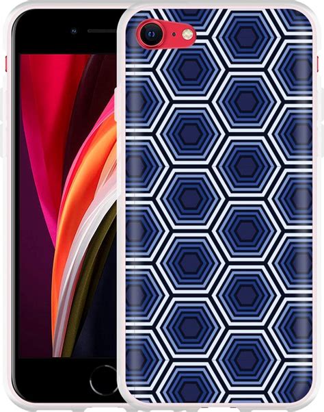 Hoesje Geschikt Voor Iphone Se Blauwe Hexagons Bol