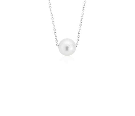Classic Akoya Cultured Pearl Floating Pendant In 14k White Gold 75mm