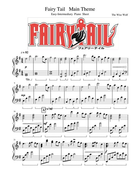 Fairy Tail Main Theme Easy Intermediary Piano Sheet Videoscore