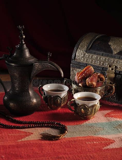 Traditional Arabic Coffee Arabic Coffee Cups Dates And Rosary In